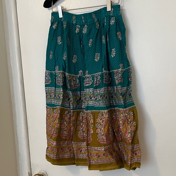 Boho Tiered Floral Midi Skirt in Teal and Olive - Picture 2 of 4